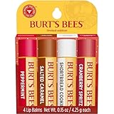 Burt's Bees Lip Balm Stocking Stuffers, Moisturizing Lip Care Christmas Gifts, 100% Natural Origin, Peppermint, Salted Caramel, Shortbread Cookie and Cranberry Spritz Lip Balms (4-Pack)