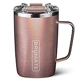 BrüMate Toddy - 16oz 100% Leak Proof Insulated Coffee Mug with Handle & Lid - Stainless Steel Coffee Travel Mug - Double Walled Coffee Cup (Glitter Rose Gold)