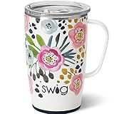 Swig Life 18oz Travel Mug, Insulated Tumbler with Handle and Lid, Travel Coffee Mug, Cup Holder Friendly Travel Mug, Stainless Steel 18 oz Tumbler, Reusable Insulated Tumbler with Lid (Primrose)