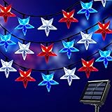 51LED Solar Red White and Blue Lights with Big 3D Stars for 4th of July Decorations, Outdoor Waterproof 4th of July Lights Patriotic Decorations for Independence Day Memorial Day, Christmas Decor