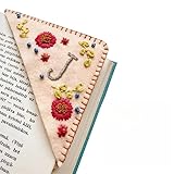 MOTEERLLU Personalized Hand Embroidered Corner Bookmark,Felt Triangle Page Stitched Handmade Bookmark,Unique Cute Flower Letter Embroidery Bookmarks Accessories for Book Lovers