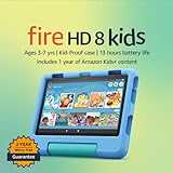 Amazon Fire HD 8 Kids tablet, ages 3-7. Top-selling 8' kids tablet on Amazon - 2022. Ad-free content with parental controls included, 13-hr battery, 64 GB, Blue