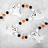 Whaline 6.6Ft Halloween Theme Banner Different Expressions Cute Ghosts Banner Black White Orange Party Banner Felt Ball Garland for Halloween Haunted Houses Decors Doorways Home Mantel Suppliers