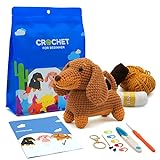 Nikolle Crochet Kit for Beginners with Step-by-Step Video Tutorials Crochet Animal Kit Crochet Starter Kits for Adults Kids - Dachshund(Brown)