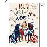 AVOIN colorlife Patriotic 4th of July Dogs Garden Flag 12x18 Inch Double Sided, Memorial Day Independence Day American Stars and Stripes Yard Outdoor Decoration