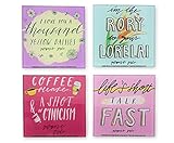 Gilmore Girls Quotes Glass Coasters for Drinks, Set of 4 | Tabletop Protection for Home Kitchen, Dining Room Table | Coffee Table Decor, Barware Accessories | Novelty Gifts and Collectibles