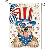 AVOIN colorlife 4th of July Patriotic Golden Retriever Garden Flag 12x18 Inch Double Sided, Memorial Day Independence Day American Stars and Stripes Yard Outdoor Decoration