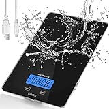 KOIOS Food Scale, 33lb/15Kg Digital Kitchen Scale for Food Ounces Grams Cooking Baking, 1g/0.1oz Precise Graduation, Waterproof Tempered Glass, USB Rechargeable, 6 Weight Units,No AAA Battery Included