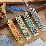 4 Pieces Metal Bookmarks with Tassel, Golden Hollow Bookmark Van Gogh Oil Painting Theme Book Mark Bookmarks for Book Lovers Writers Readers Children Teens Men Women Adults